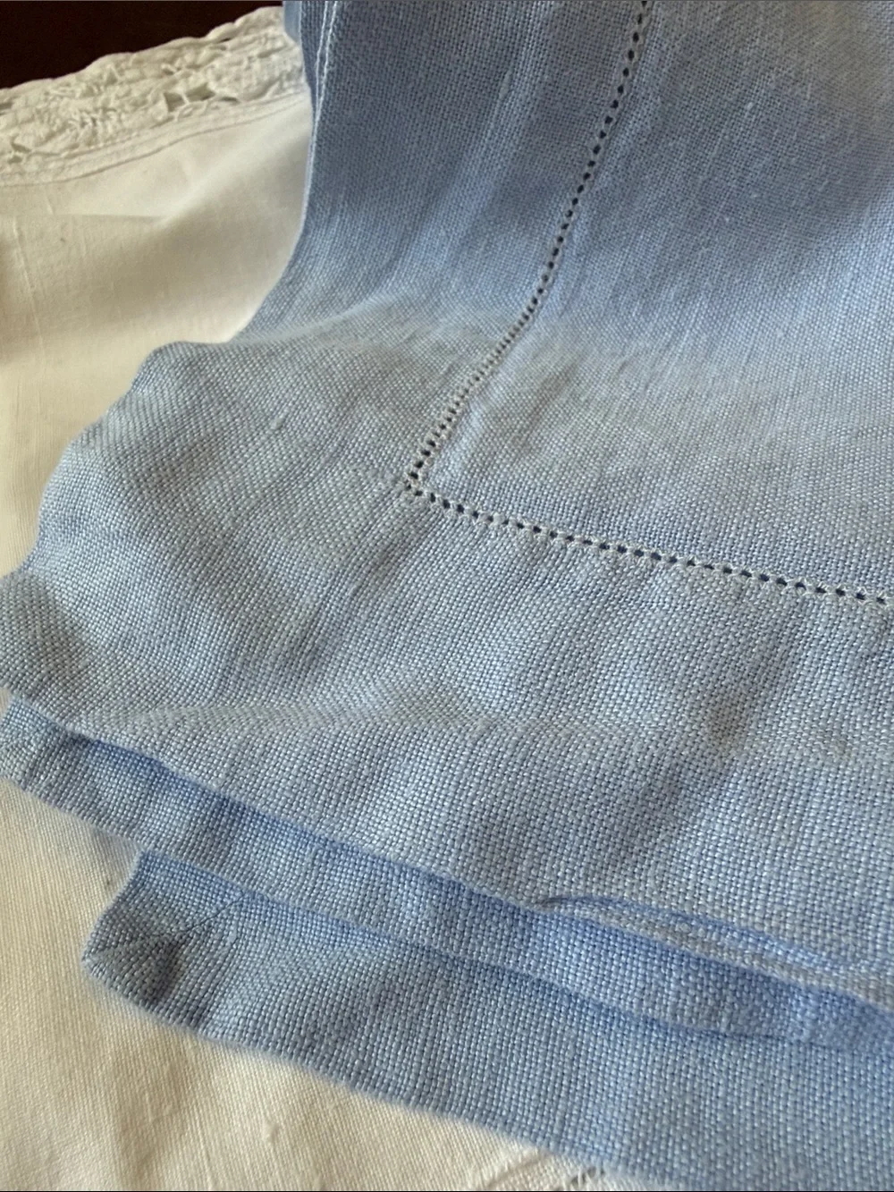 Blue linen rectangular tablecloth 80”x62”